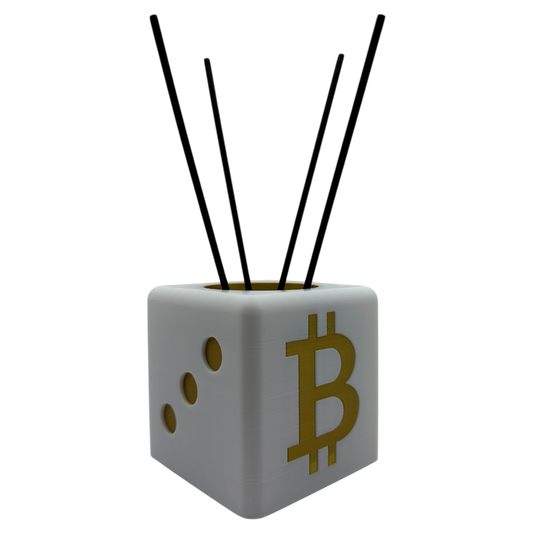 Bitcoin Stiftehalter Weiß / Gold 82x82x82mm