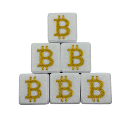 Bitcoin Würfel Weiß / Gold 30x30mm 6 Stück