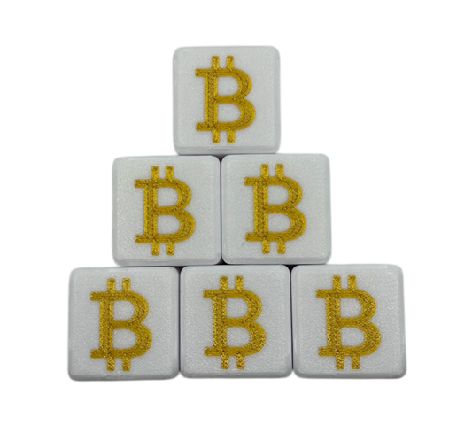 Bitcoin Würfel Weiß / Gold 30x30mm 6 Stück