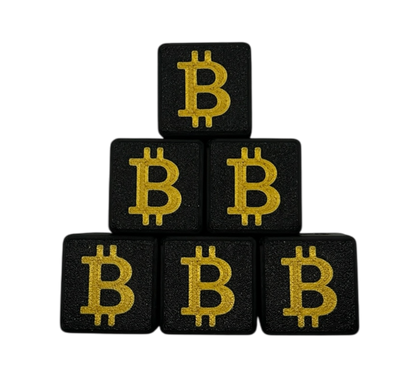 Bitcoin Würfel Schwarz / Gold 30x30mm 6 Stück