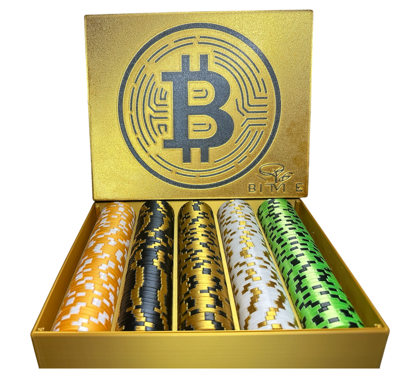 Bitcoin Pokerkoffer Gold / Schwarz 250 Pokerchips