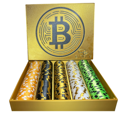 Bitcoin Pokerkoffer Gold / Schwarz 250 Pokerchips