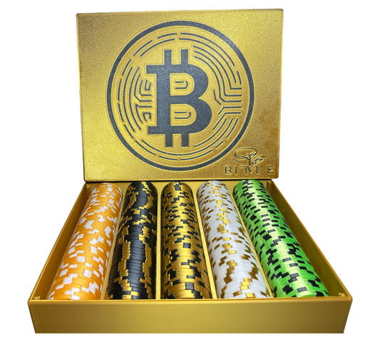 Bitcoin Pokerkoffer Gold / Schwarz 250 Pokerchips