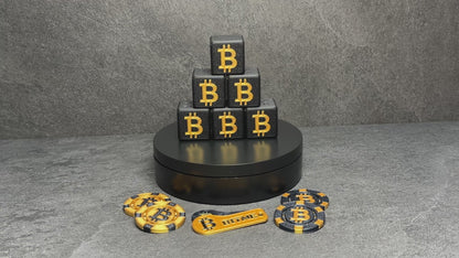 Bitcoin Würfel Schwarz / Gold 30x30mm 6 Stück